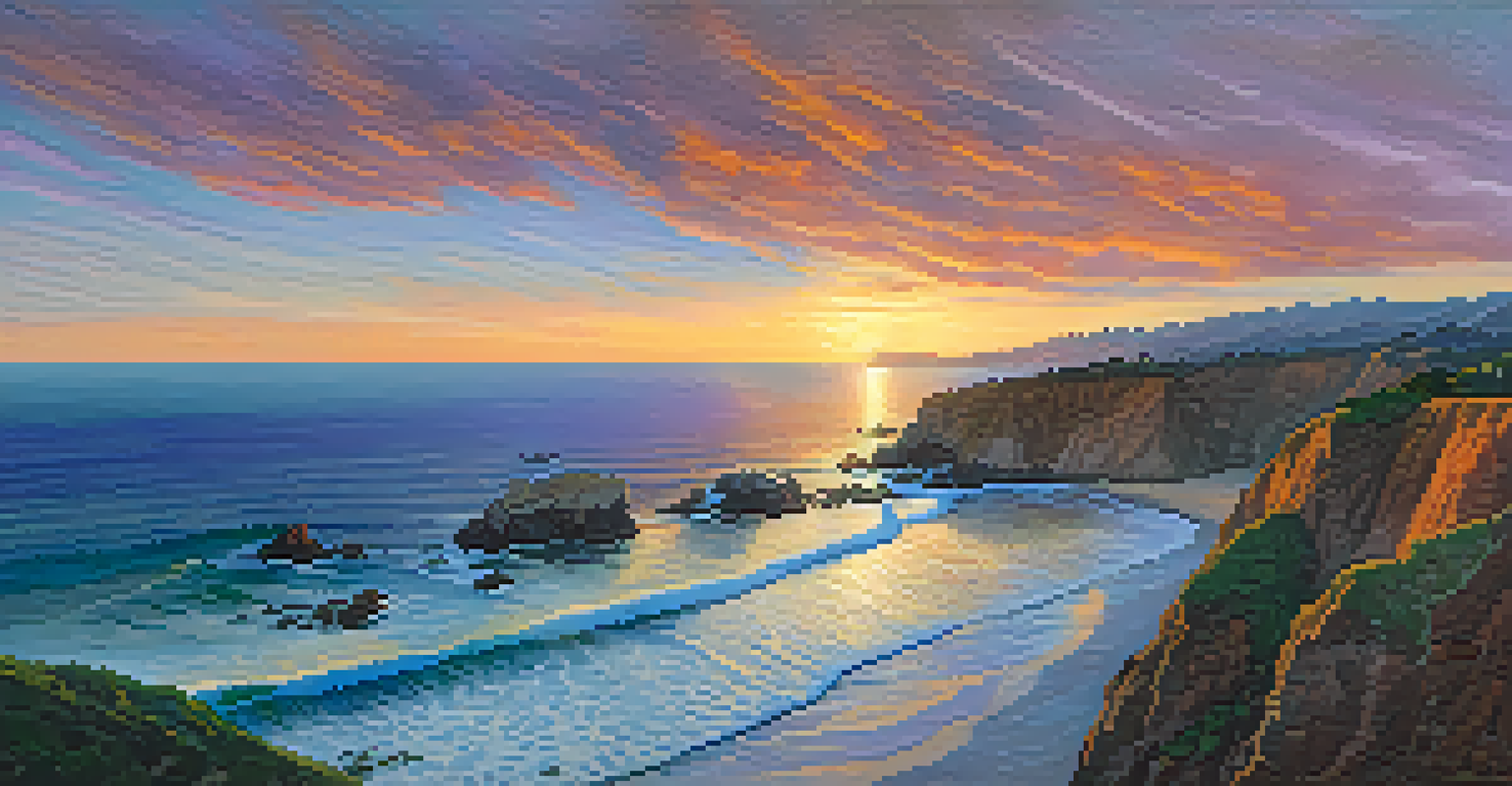 Aerial view of Point Dume at sunset with dramatic cliffs and colorful sky.