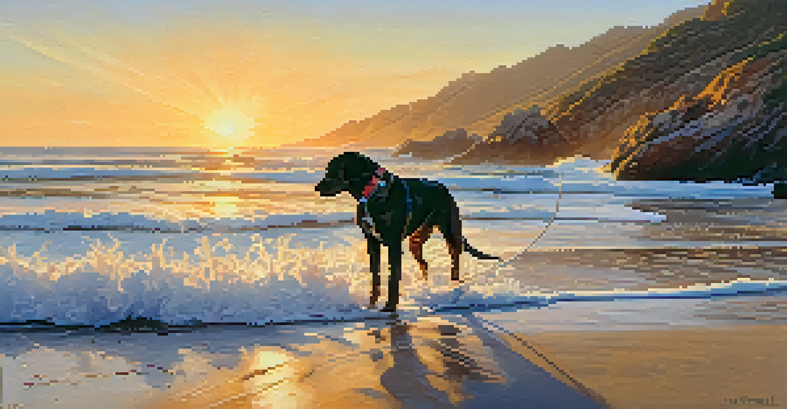 A dog splashing in the waves at Leo Carrillo State Park beach during sunset.