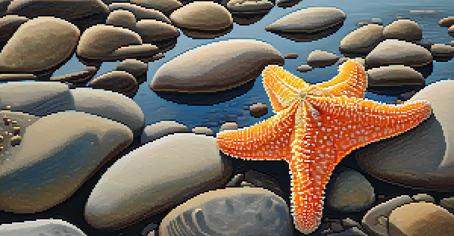 A close-up of tide pools filled with marine life at Leo Carrillo State Park, illuminated by the warm sunset light.