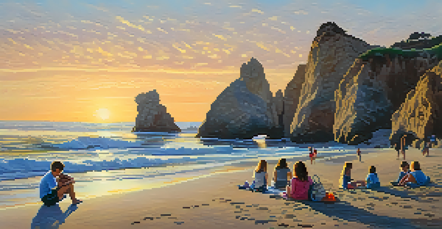 Family enjoying a picnic at El Matador Beach with rock formations and kids exploring tide pools.