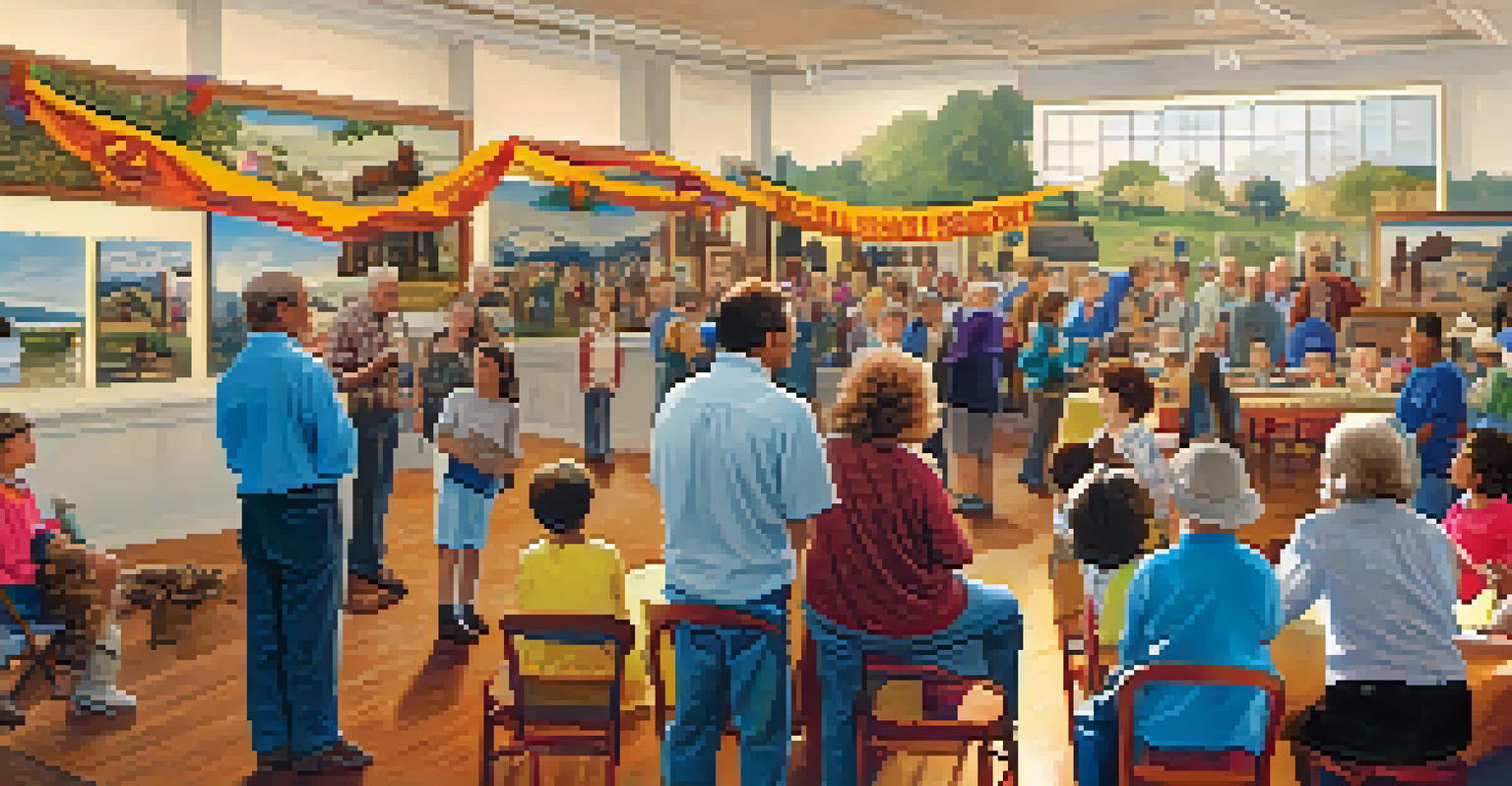 A community event showcasing historical artifacts with families and children engaged in storytelling.