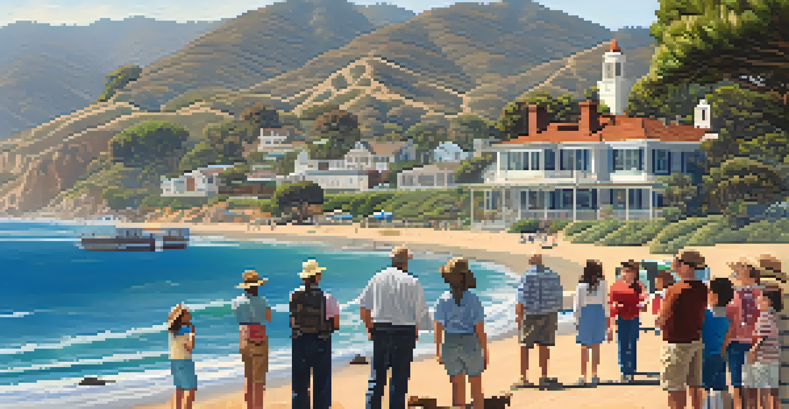 A local historical tour in Malibu, with a guide sharing stories about the area's heritage to an engaged group of participants.
