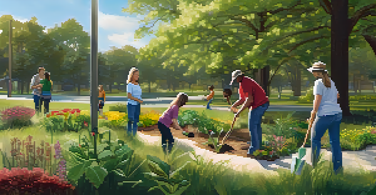 An educational sign about the local ecosystem in Legacy Park, with community members participating in planting surrounded by greenery.