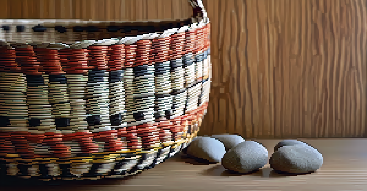 A detailed view of a beautifully woven Chumash basket, highlighting its intricate patterns and natural materials.