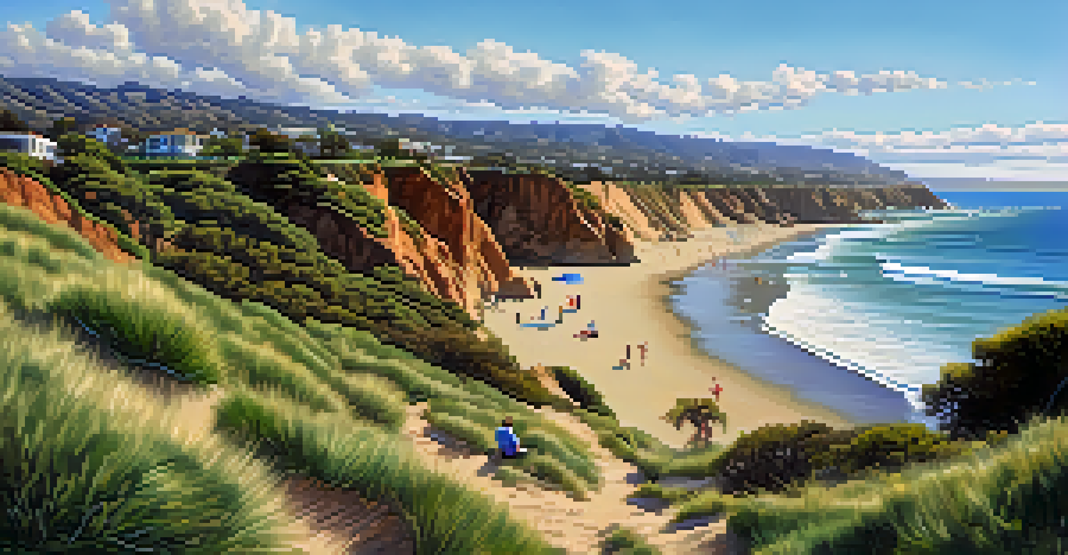 Family picnic at Point Dume Nature Preserve with a view of the Pacific Ocean and kids playing in the sand.