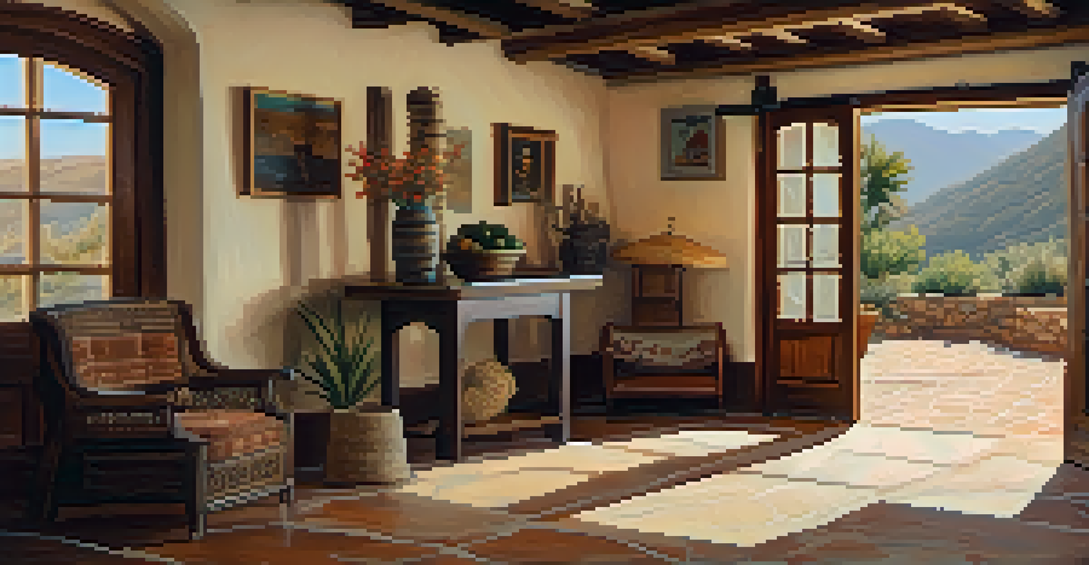 Interior view of a historic Malibu adobe house showcasing archways, wooden beams, and warm natural light.