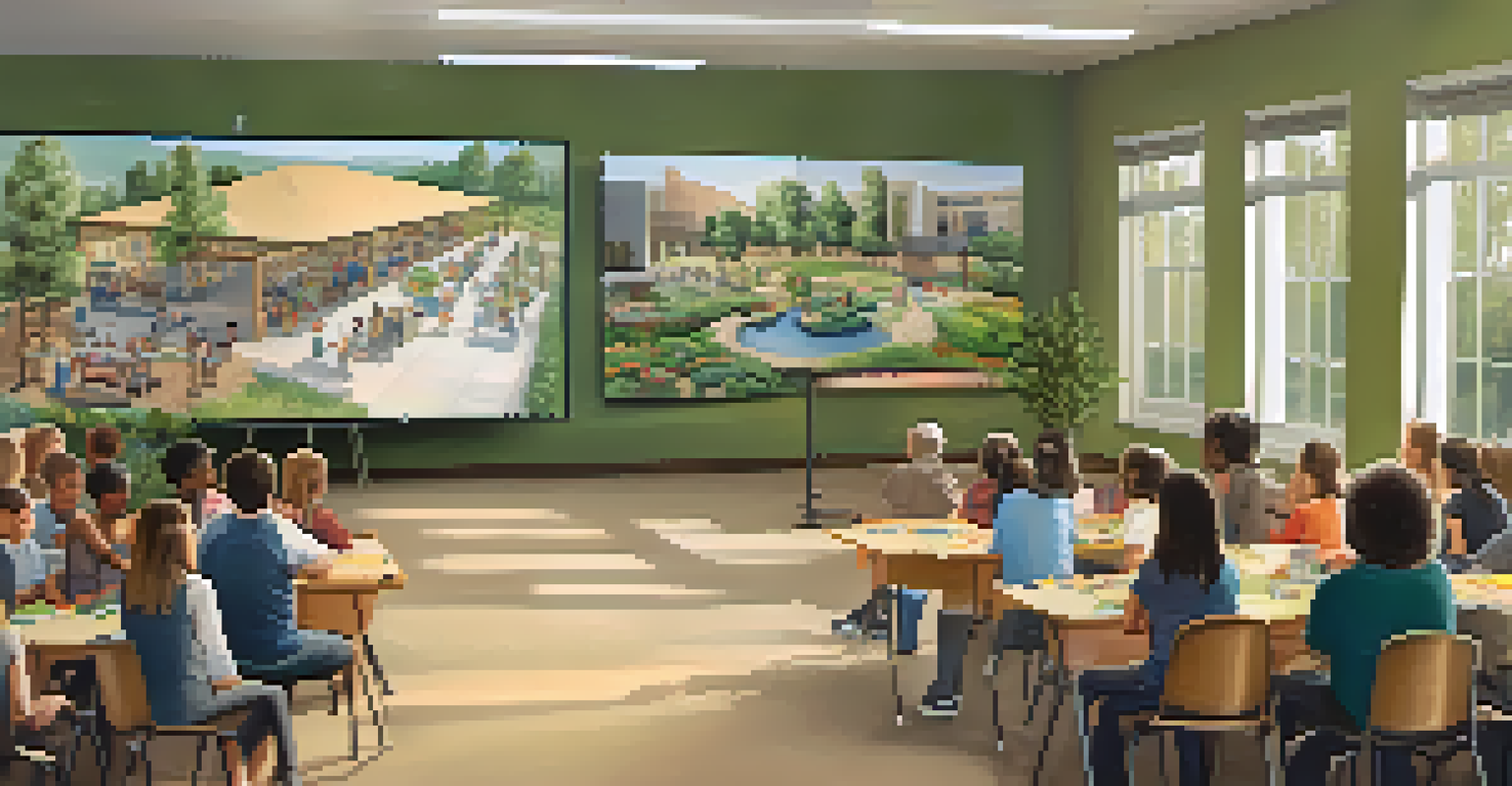 An educational workshop on fire-resistant landscaping with residents attentively listening to a presenter in a bright community center.