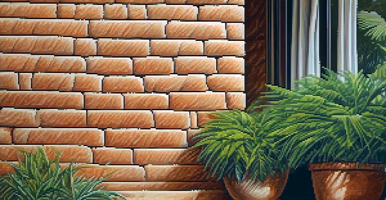 Close-up of adobe bricks showing textural details and earthy colors in a Malibu house.