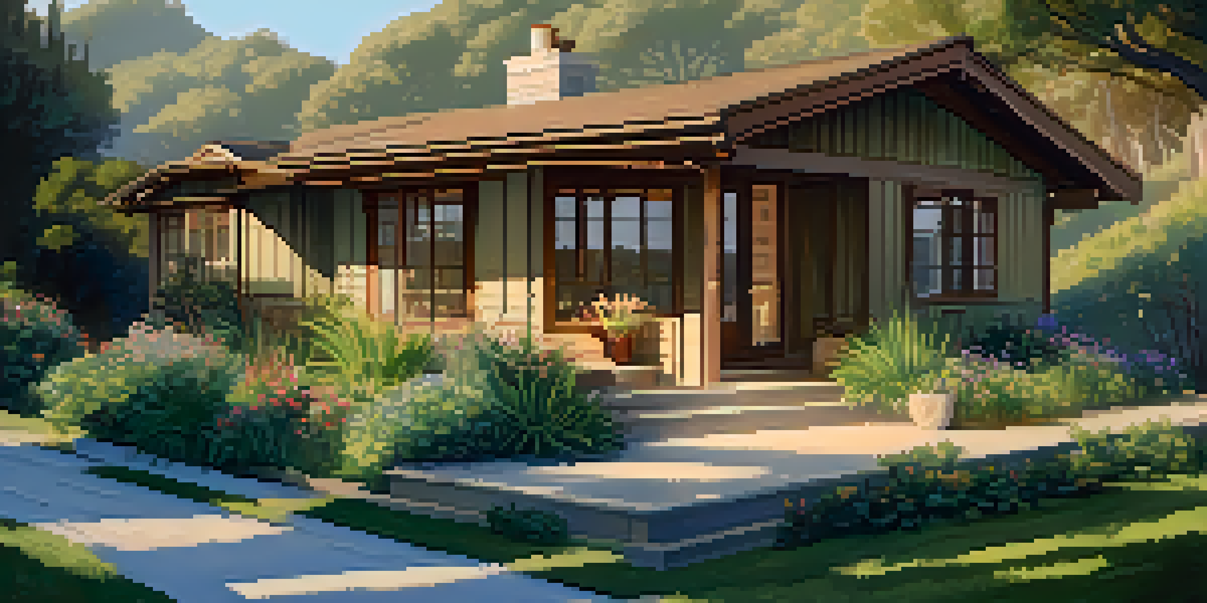 A beautiful Craftsman style home in Malibu with a low-pitched roof and inviting porch, surrounded by greenery and ocean views.