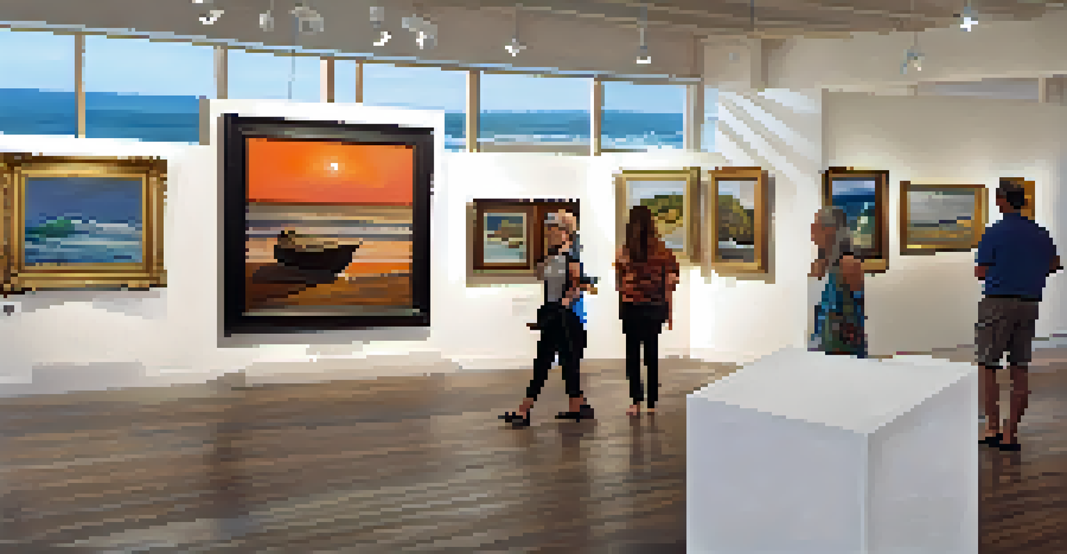 The interior of the Malibu Arts Association Gallery, filled with contemporary art and visitors admiring the pieces.