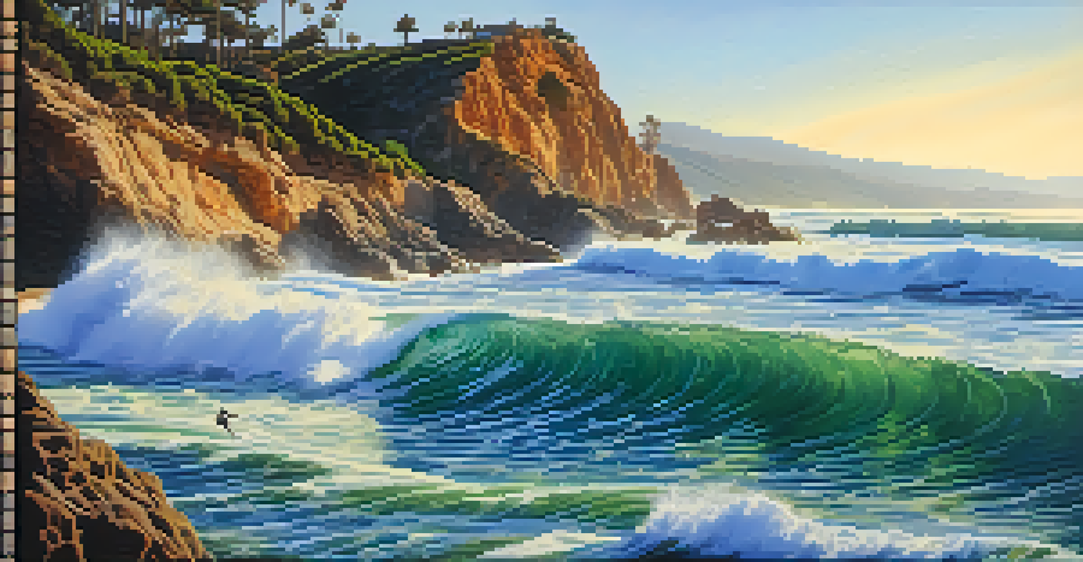 A surfer riding a wave at Point Dume with cliffs in the background.