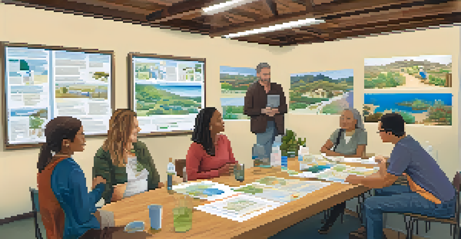 A community workshop in Malibu where residents learn about water conservation techniques and engage in discussions.