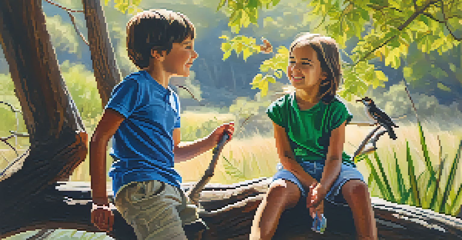 Children on a nature walk in Malibu Creek State Park, excitedly observing wildlife with sunlight filtering through the trees.