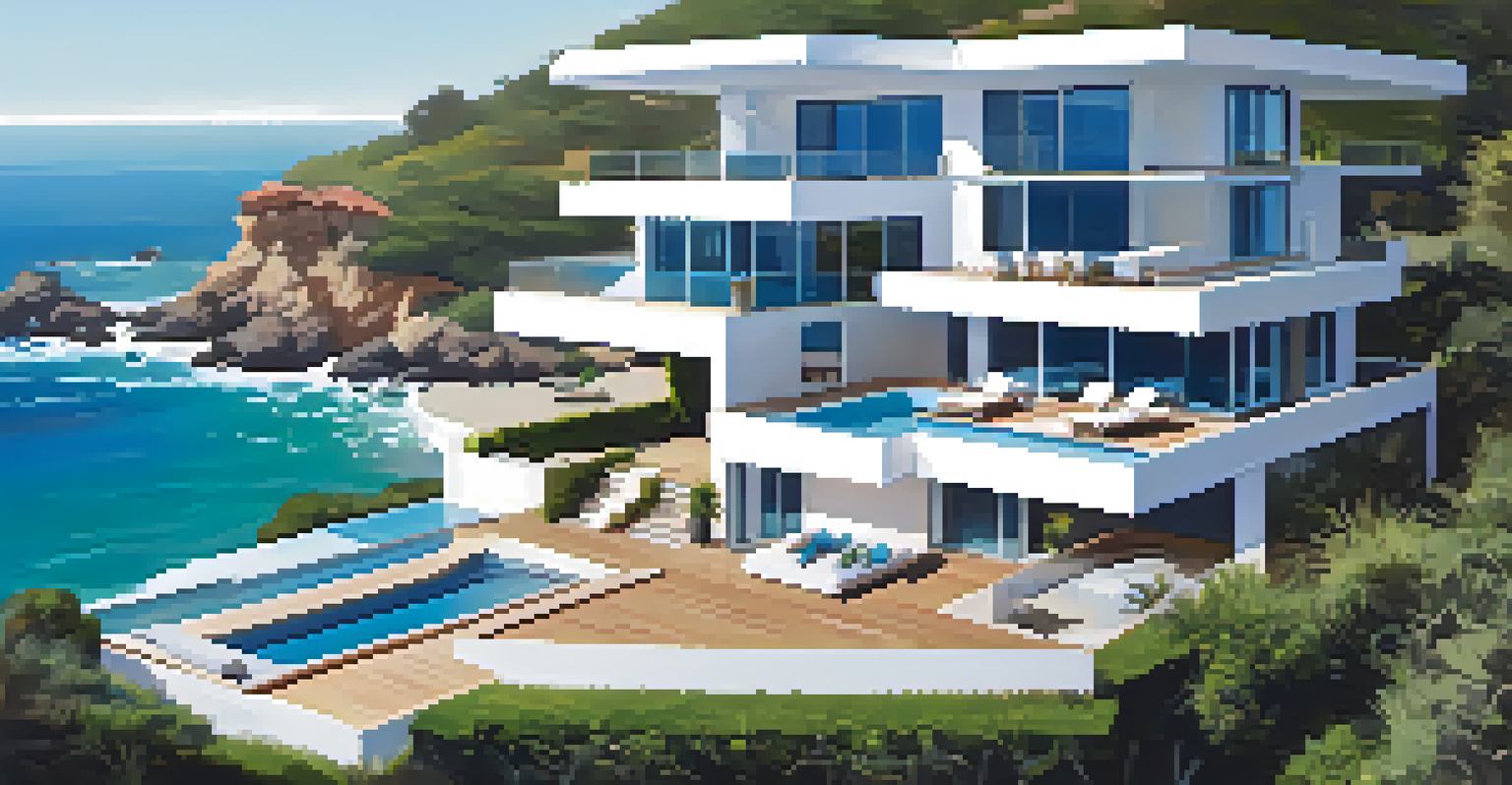 Aerial view of a luxurious Malibu home with a pool and ocean view.