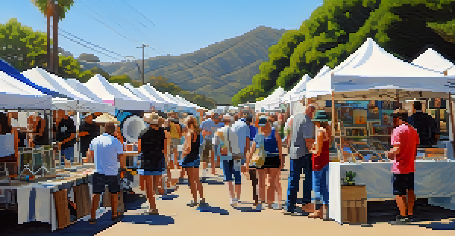 An outdoor art festival in Malibu with artists and visitors engaging in creative activities amidst a vibrant atmosphere.