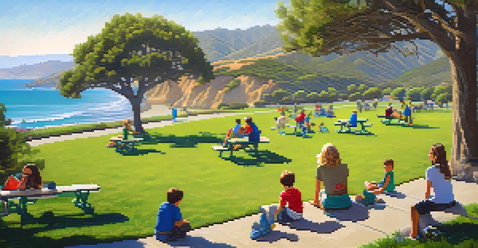 Families enjoy various outdoor activities at Malibu Bluffs Park with stunning ocean views.