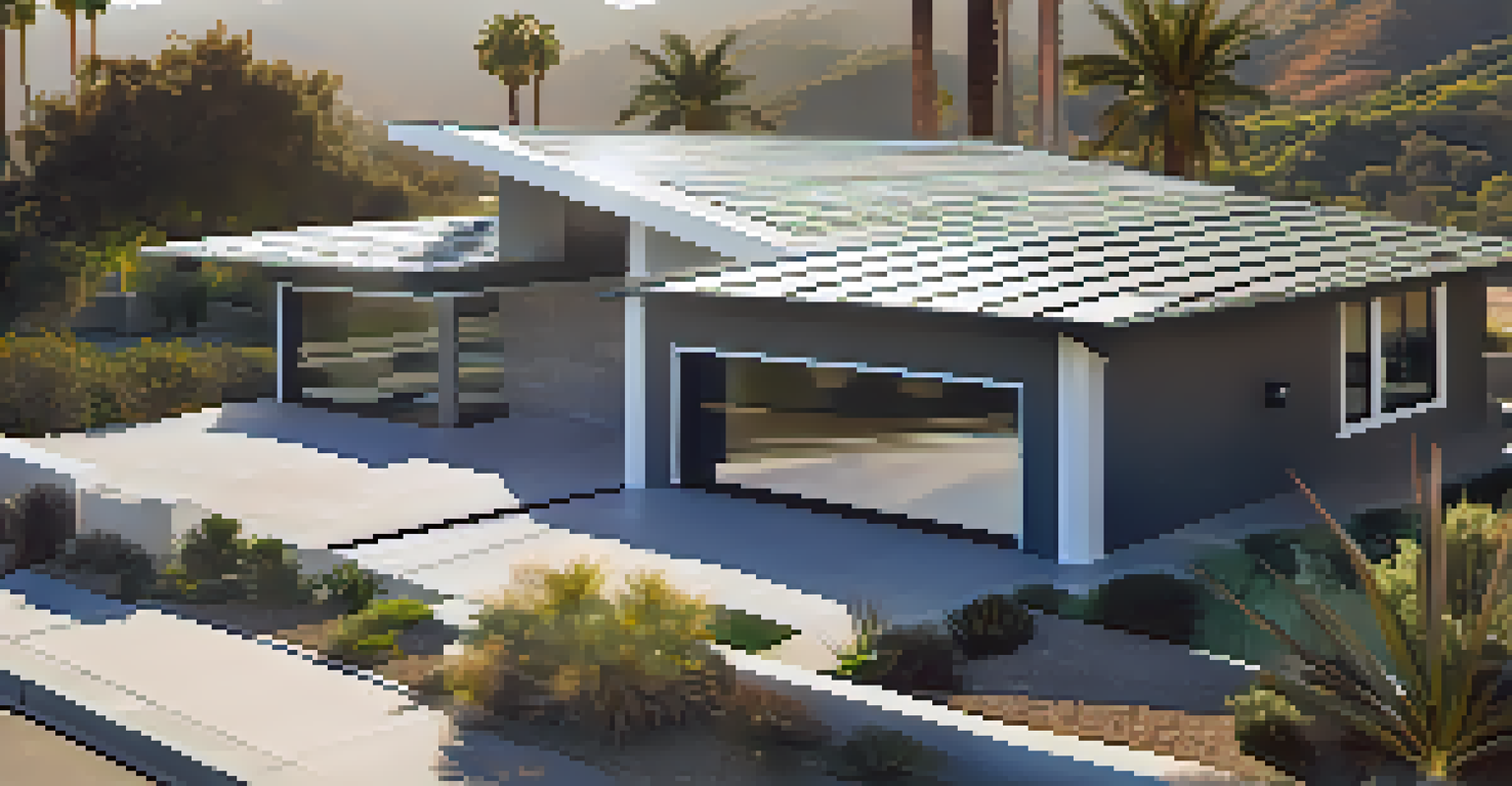 A close-up view of solar shingles on a Malibu home, highlighting their aesthetic integration with the roof and the sunny coastal environment.
