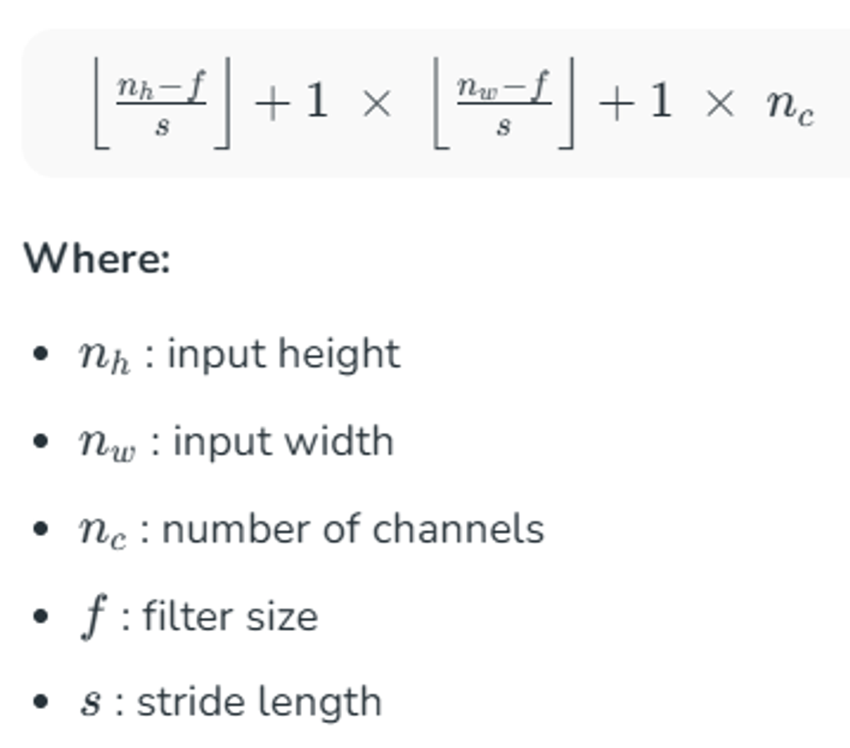 Figure 1. Dimension formula after apply pooling 