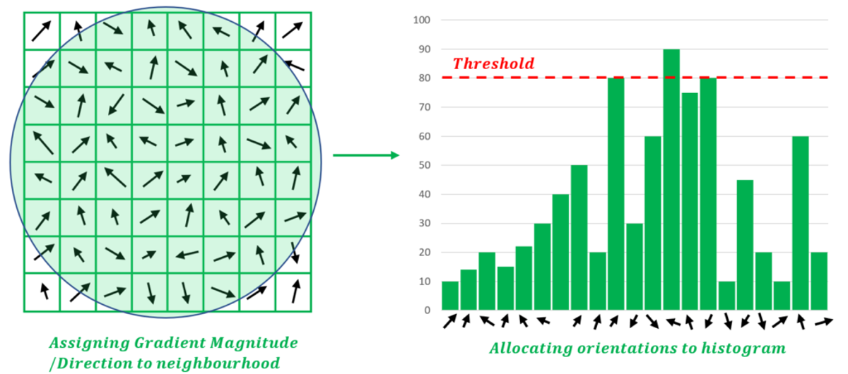 Figure 5. Assigning Orientation to Neighborhood and creating Orientation Histogram
