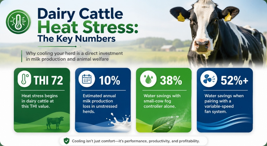 Key figures for UAE dairy farm heat stress management. Source: Coolibri comparative study, adapted by CHS