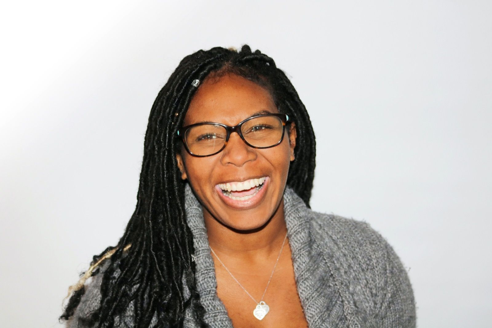 Smiling woman wearing glasses