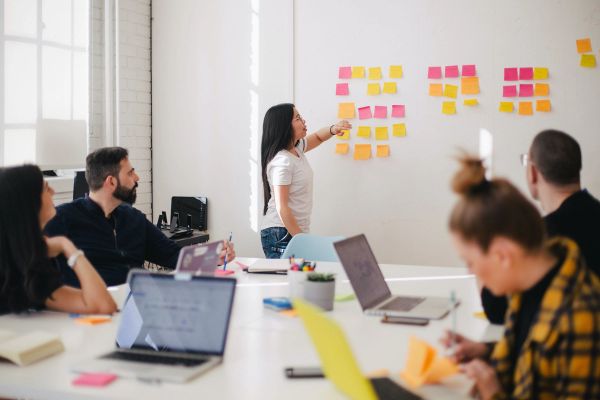 group of colleagues working in an office