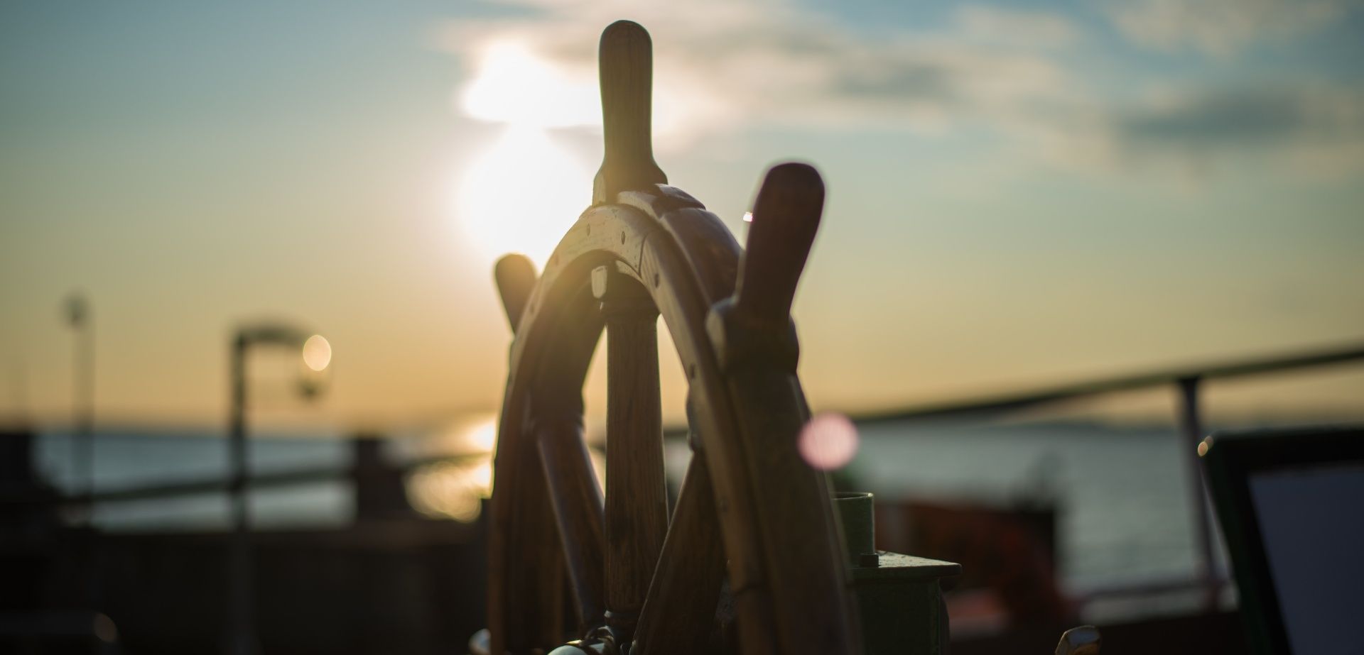 Close up of the top of a boat steering wheel