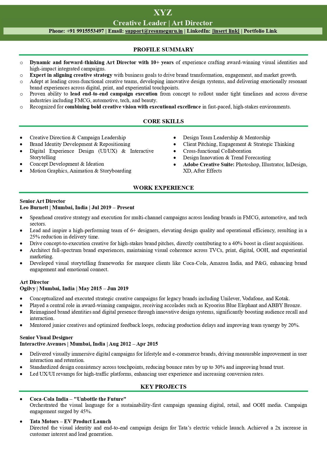 Art Director Resume Samples