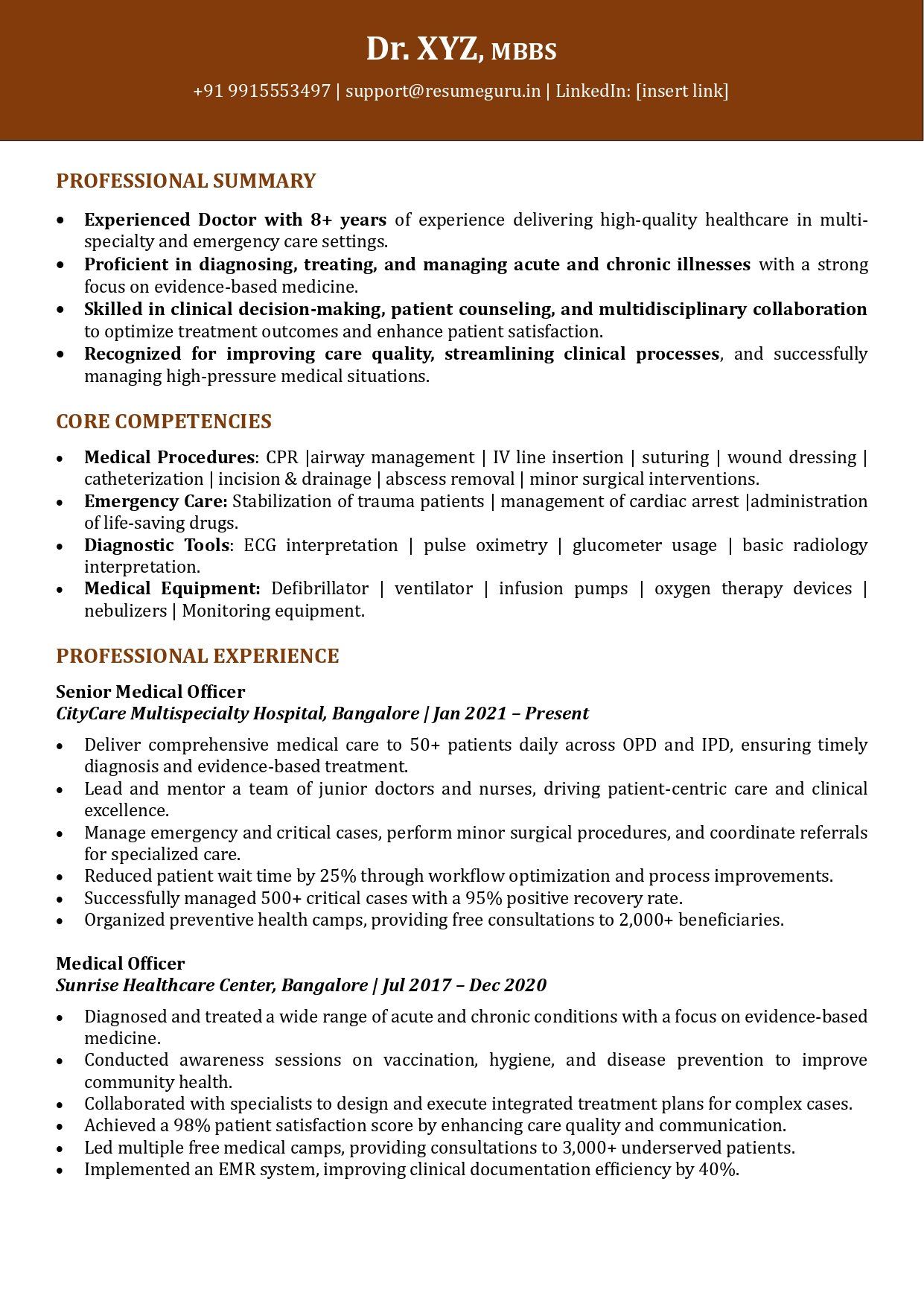 Doctor Resume Sample