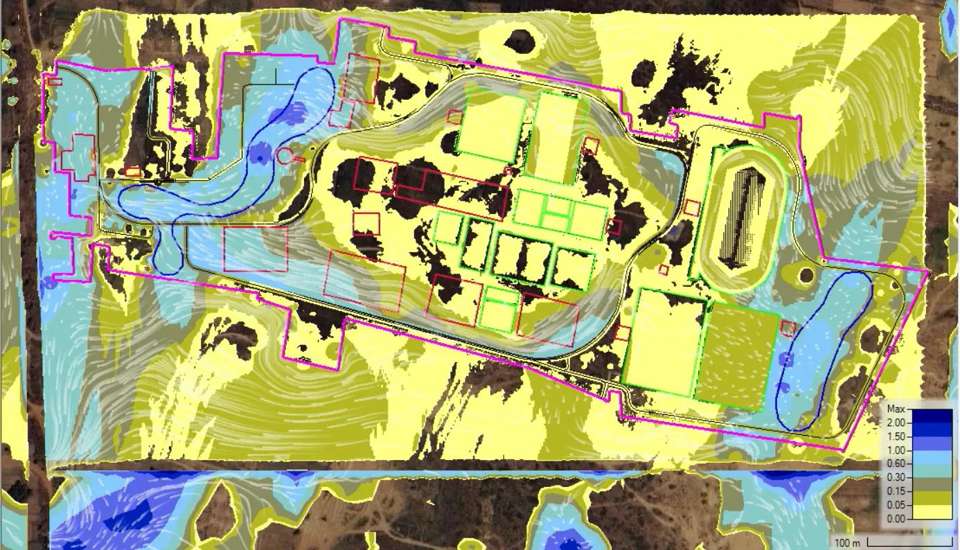 Flood inundation and water depth analysis carried out for hydrological and flood risk assessment study