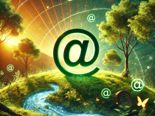 a grassy field with a data river and @ symbols