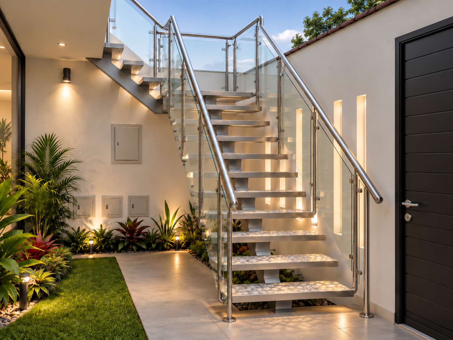 Baranda para escalera con vidrio templado