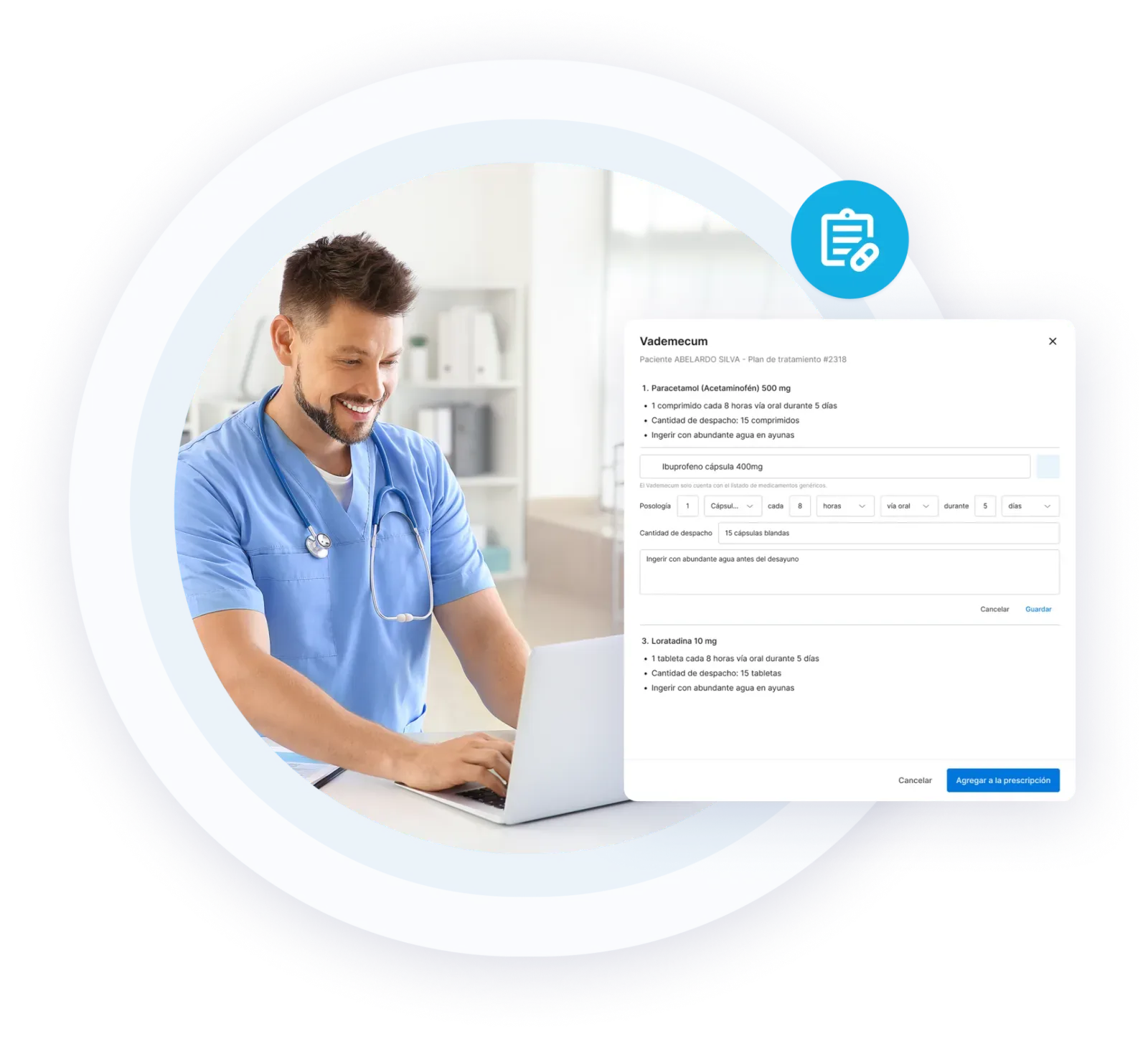 Software médico con emisión de recetas y vademécum digital integrado