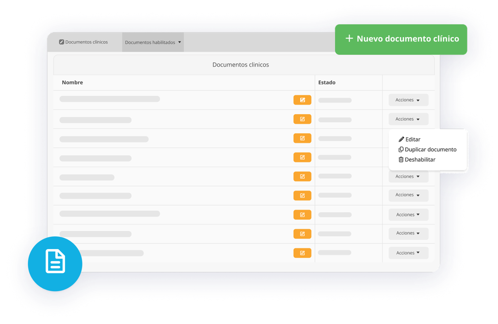 Documentos clínicos personalizados con datos del paciente y profesional en Medilink