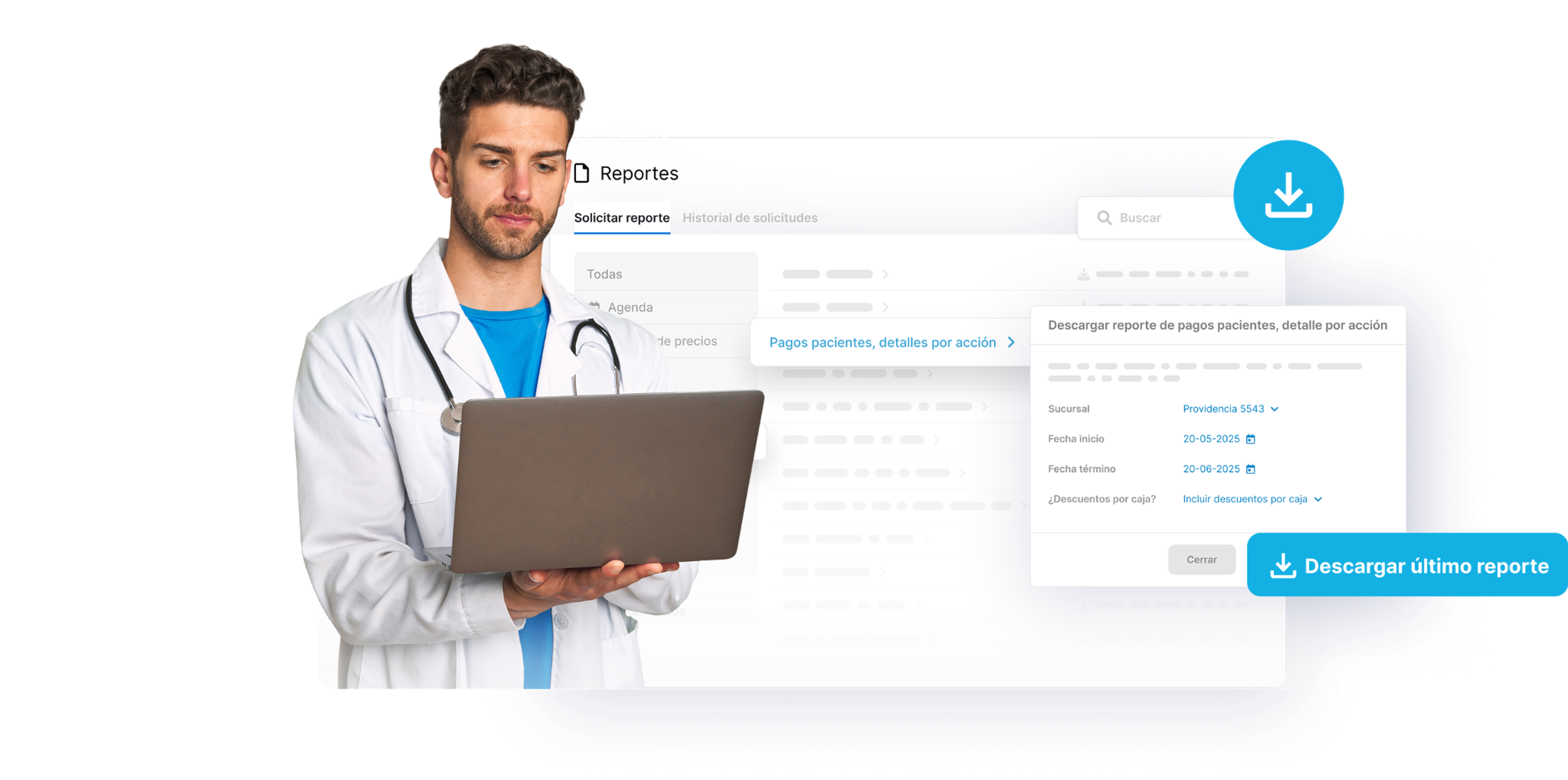 Reportes de gestión clínica y financiera en software médico Medilink