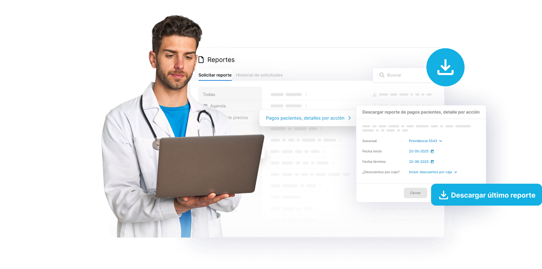 Reportes de gestión clínica y financiera en software médico Medilink