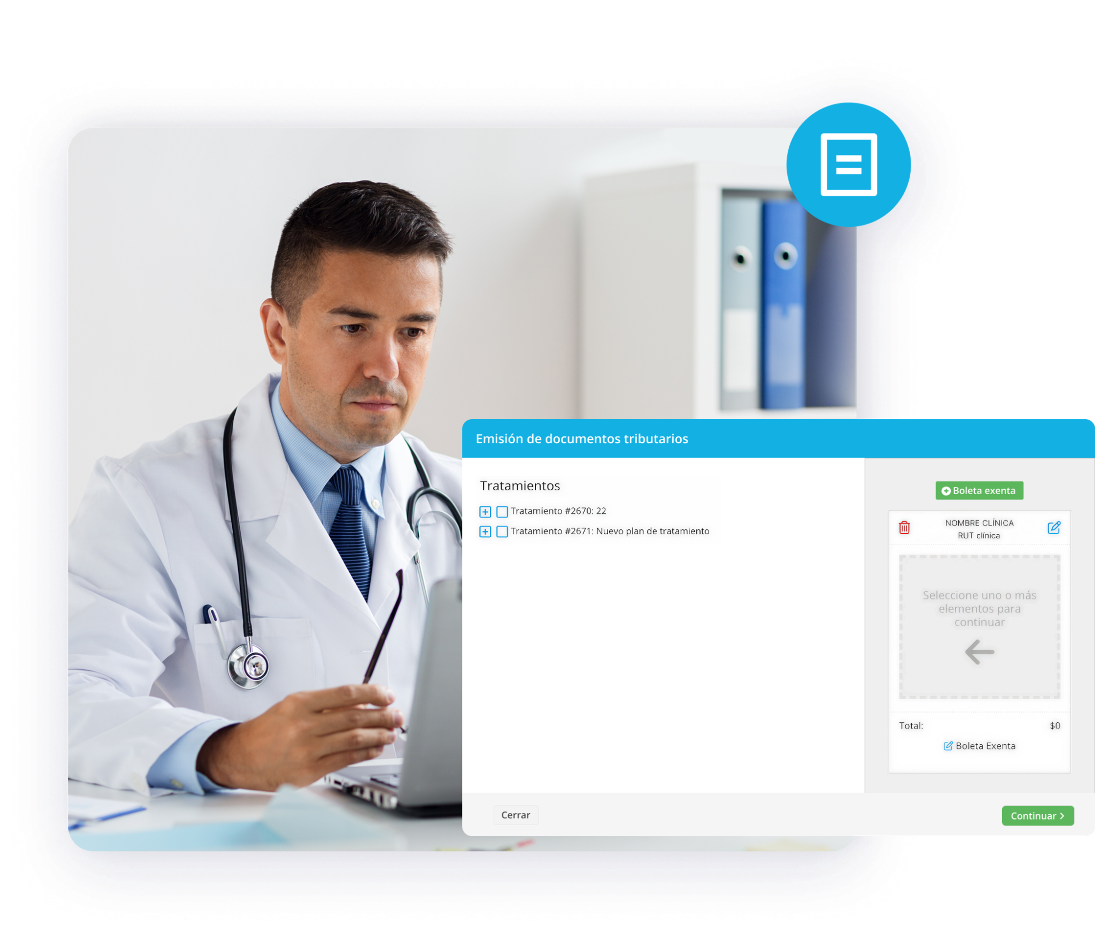Interfaz de facturación electrónica integrada en Medilink