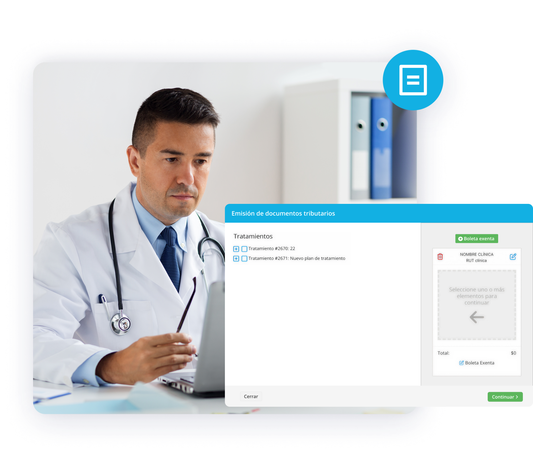 Interfaz de facturación electrónica integrada en Medilink