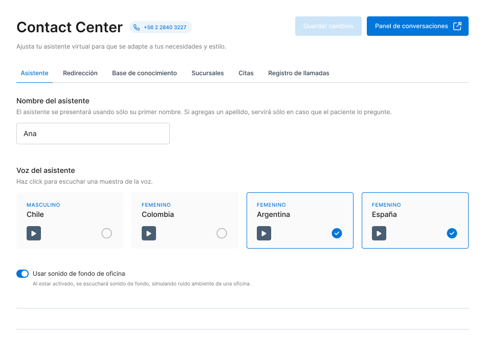 Personalización de respuestas del Contact Center IA de Medilink