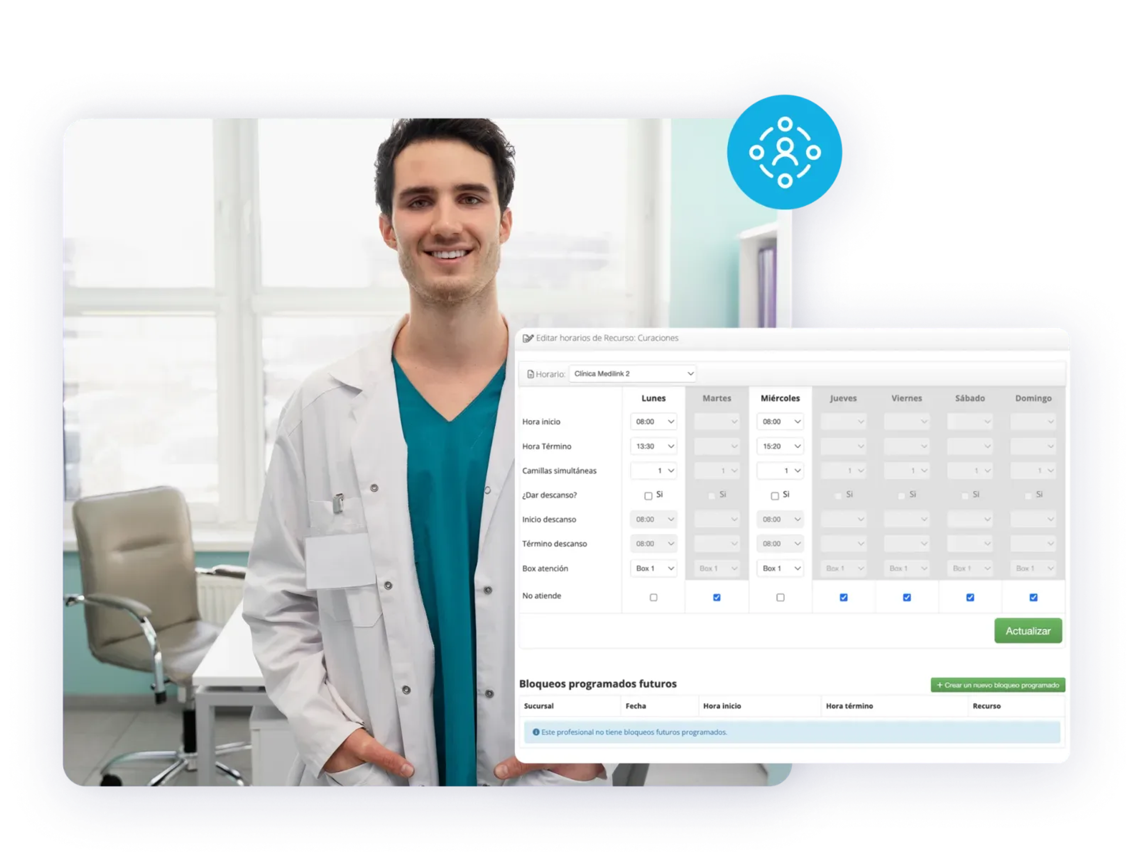 Visualización de recursos disponibles desde la agenda de Medilink