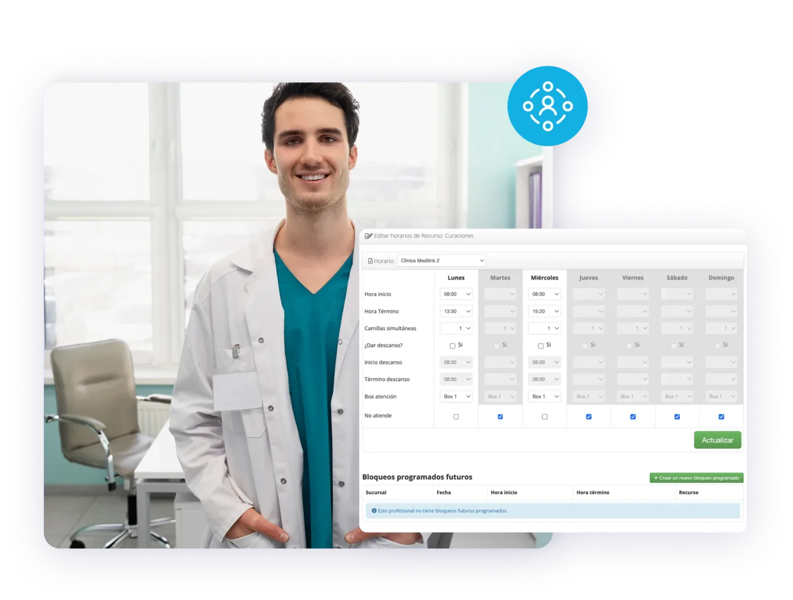 Visualización de recursos disponibles desde la agenda de Medilink