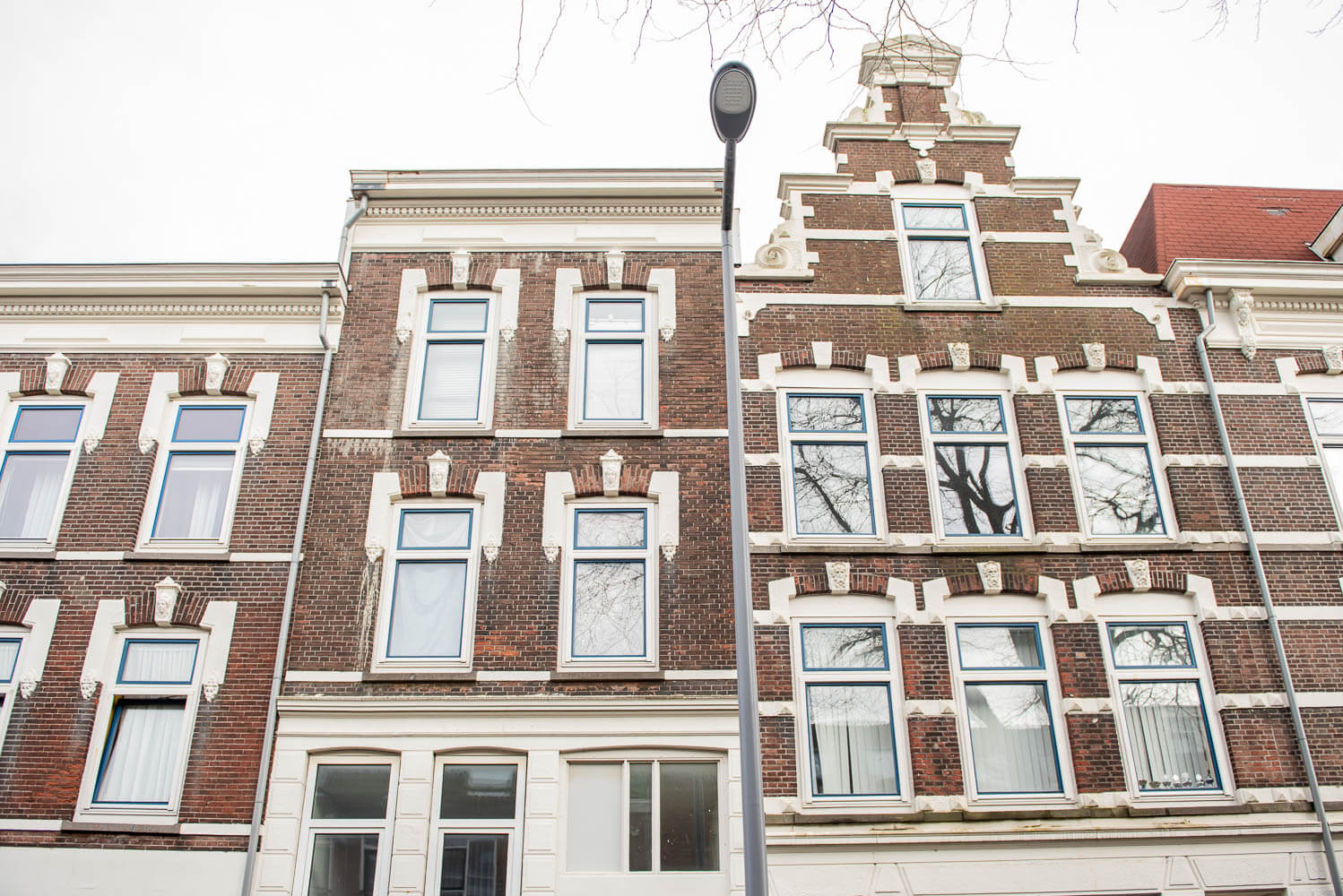 Historische gevels in het Erasmuskwartier in Rotterdam