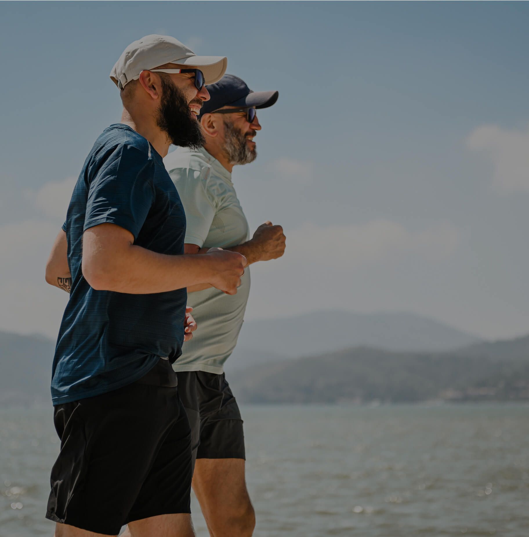 Two men are running.