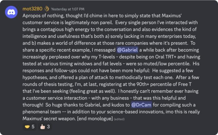 Client message about their Maximus experience