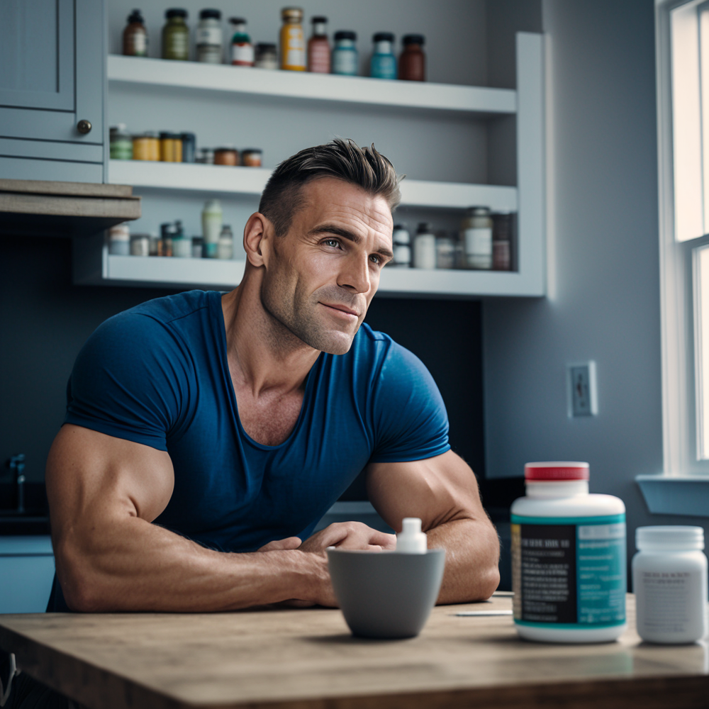 Strong man in kitchen