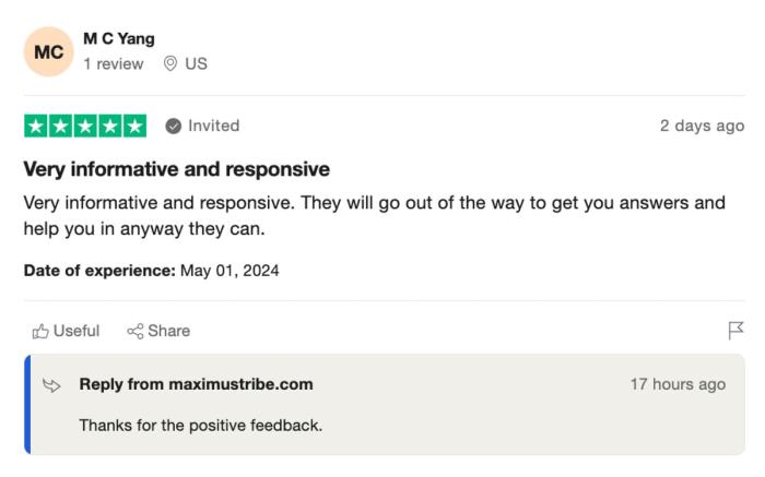 Client message about their Maximus experience