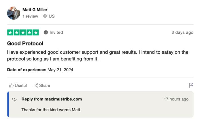 Client message about their Maximus experience