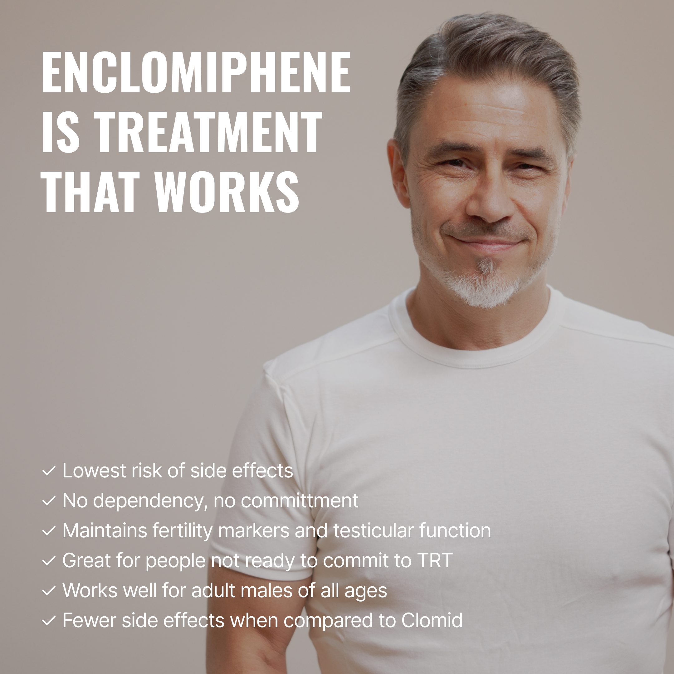 Benefits of Enclomiphene with image of satisfied customer