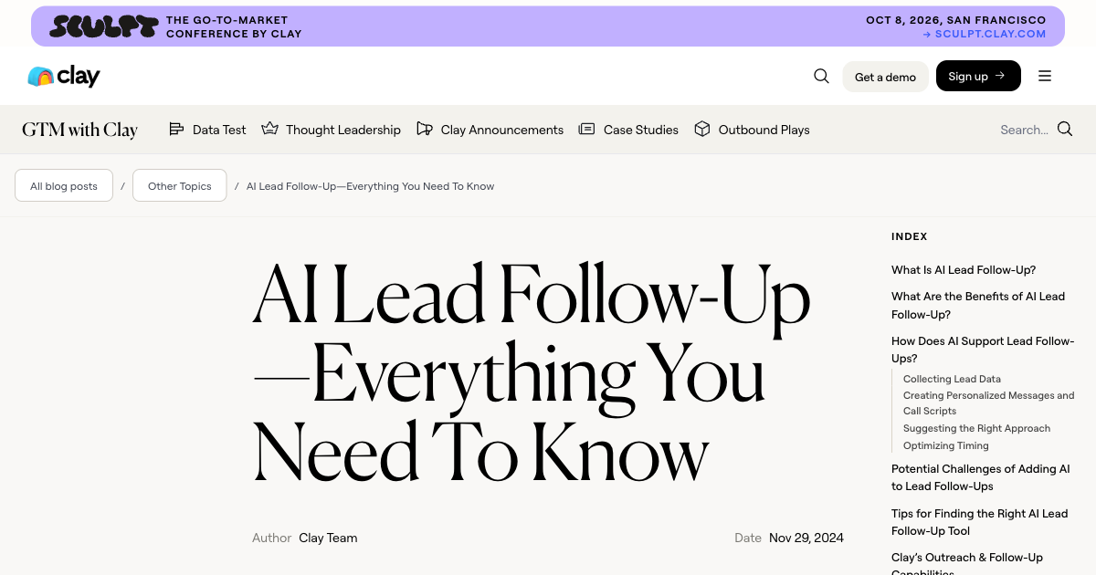 Clay.com article on AI lead follow-up covering how enrichment and automated outreach work together in a lead pipeline