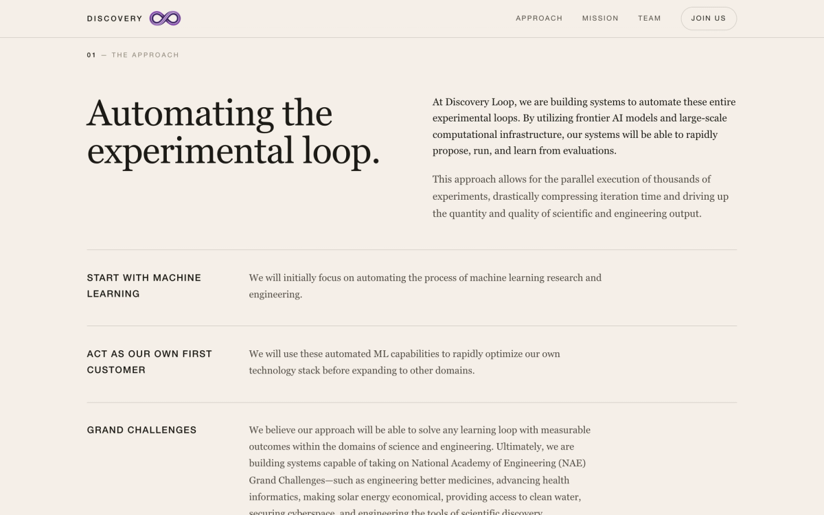 Discovery Loop approach section listing Start With Machine Learning and Act As Our Own First Customer